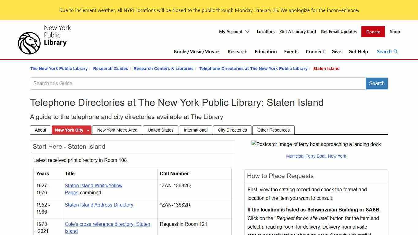 Staten Island - Telephone Directories at The New York Public Library - Research Guides at New York Public Library Research Centers