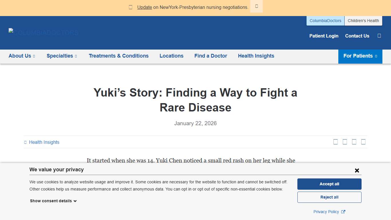 Yuki’s Story: Finding a Way to Fight a Rare Disease ColumbiaDoctors